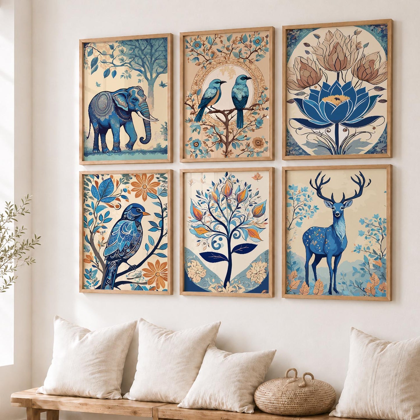 Nature Inspired Modern Art Prints with Frame for Living Room Bedroom Home and Office Wall Decor Set of 6