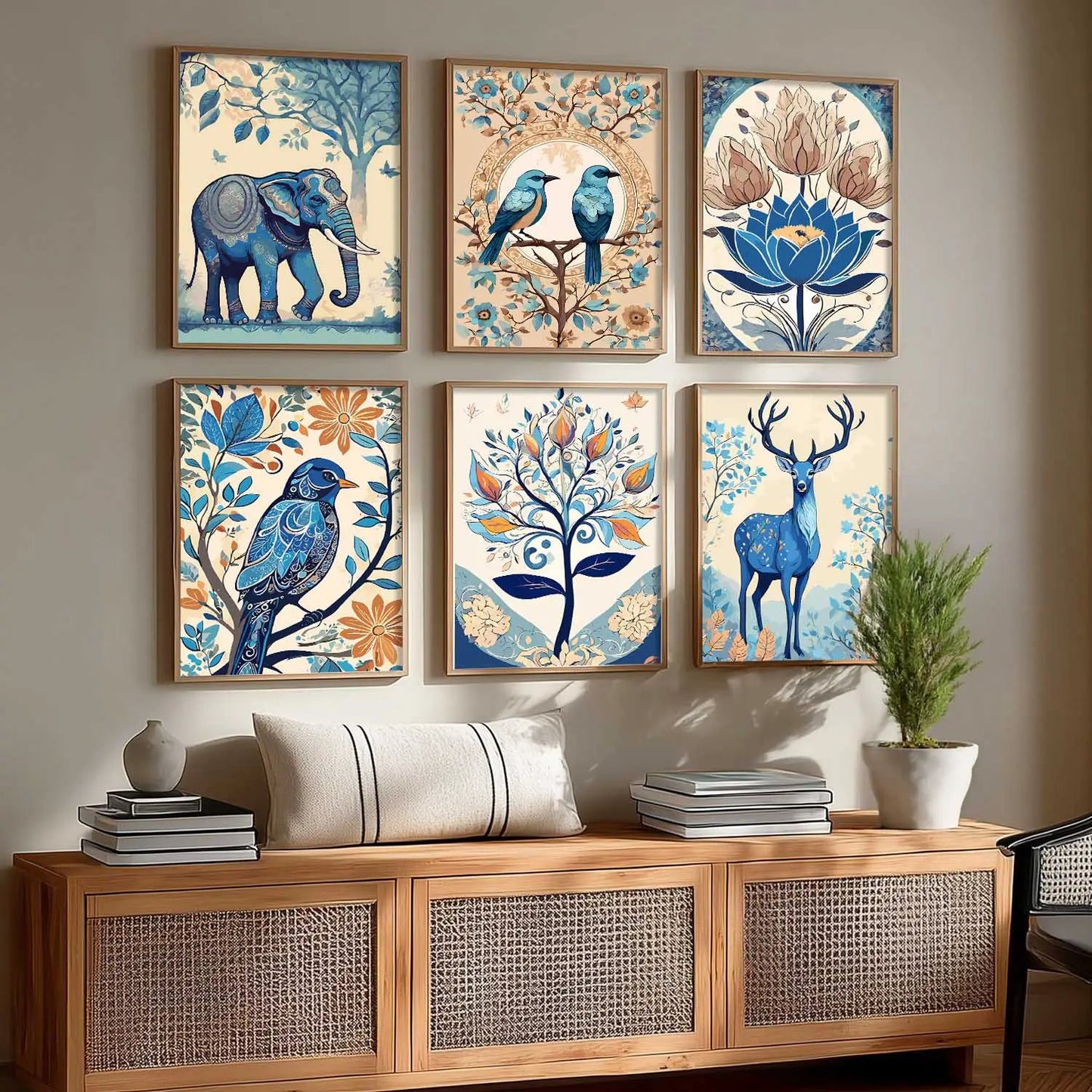 Nature Inspired Modern Art Prints with Frame for Living Room Bedroom Home and Office Wall Decor Set of 6