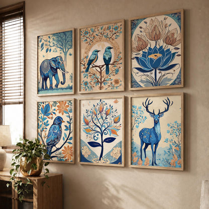 Nature Inspired Modern Art Prints with Frame for Living Room Bedroom Home and Office Wall Decor Set of 6