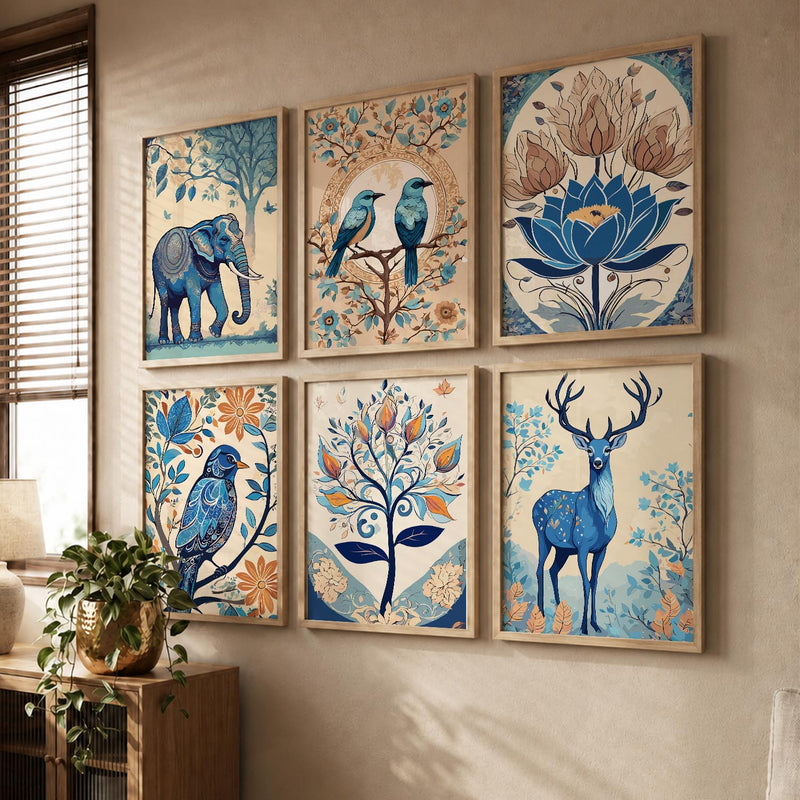 Nature Inspired Modern Art Prints with Frame for Living Room Bedroom Home and Office Wall Decor Set of 6