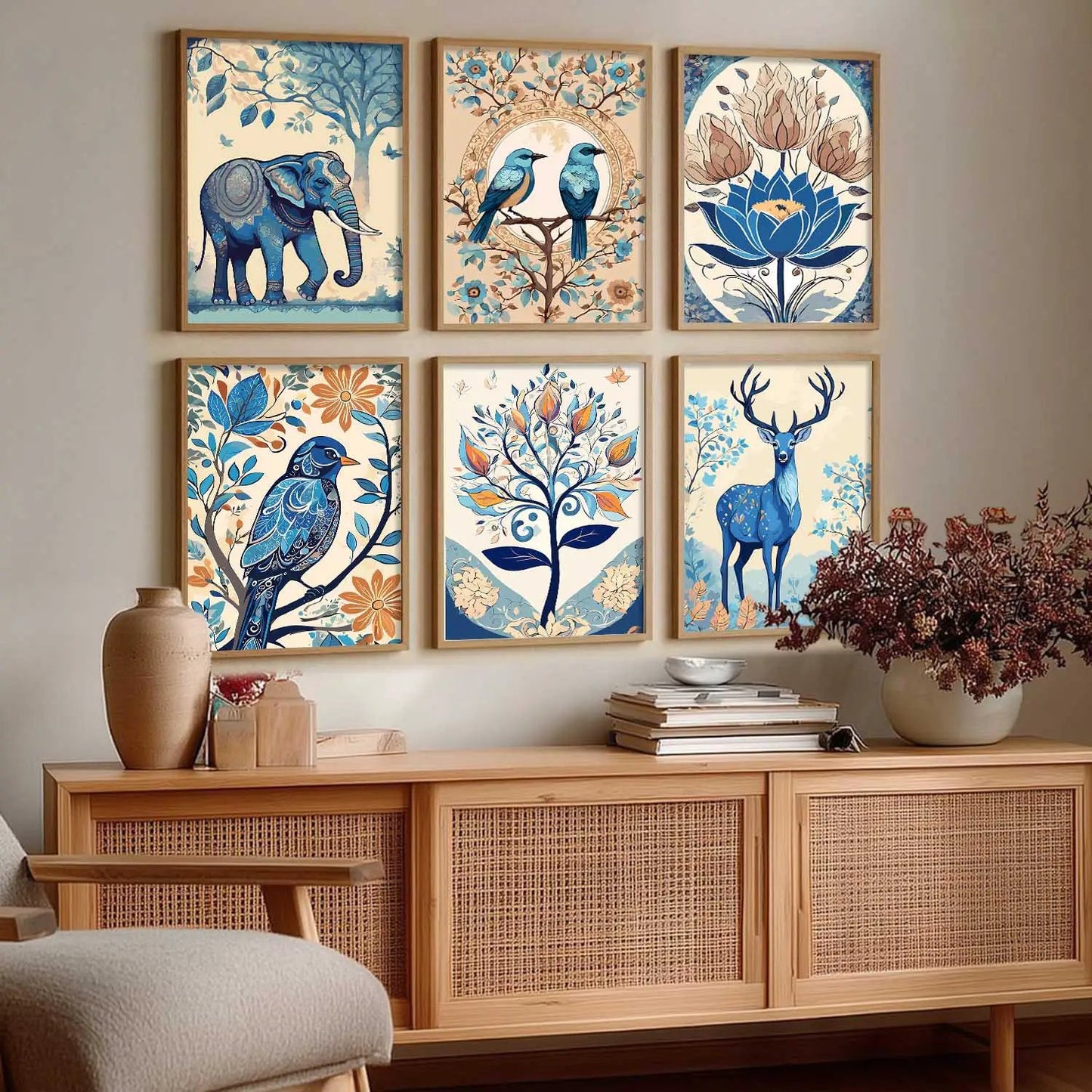 Nature Inspired Modern Art Prints with Frame for Living Room Bedroom Home and Office Wall Decor Set of 6