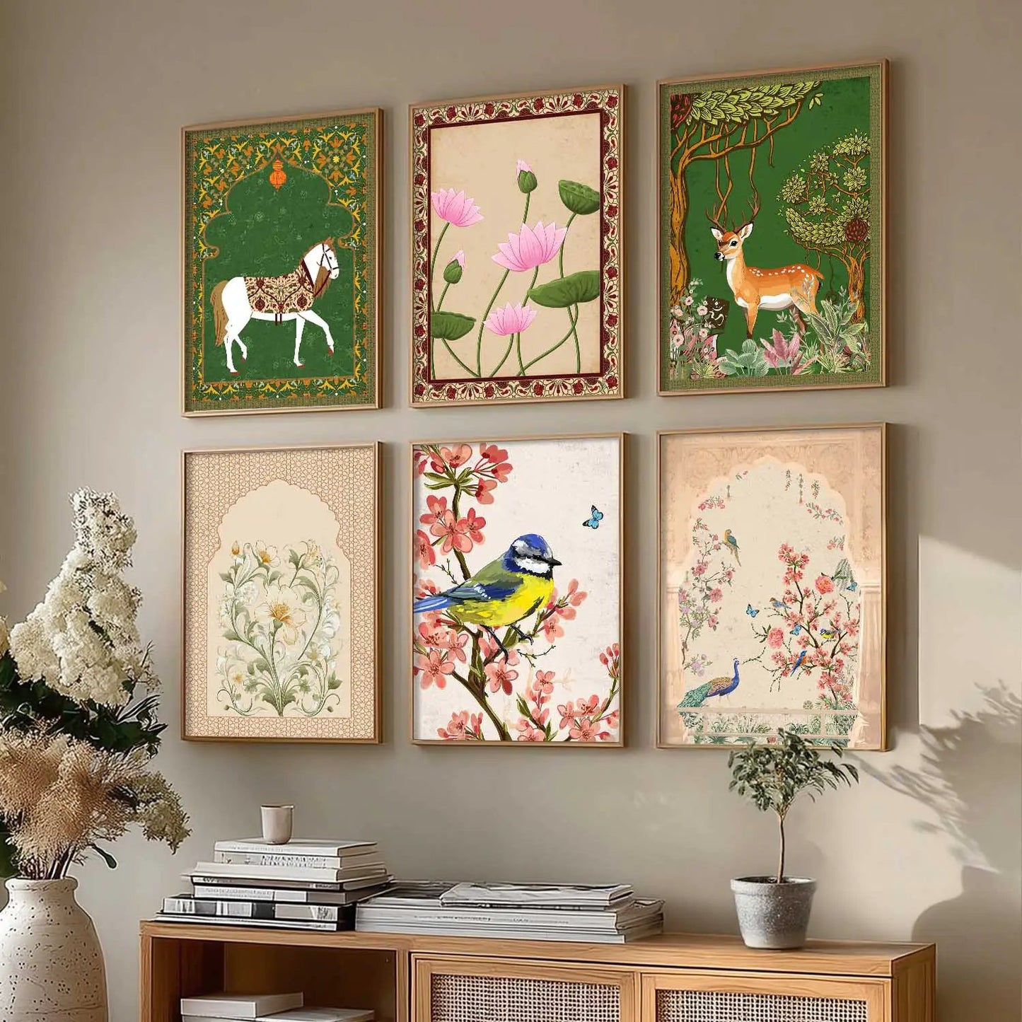 Nature Inspired Modern Art Prints with Frame for Living Room Bedroom Home and Office Wall Decor Set of 6
