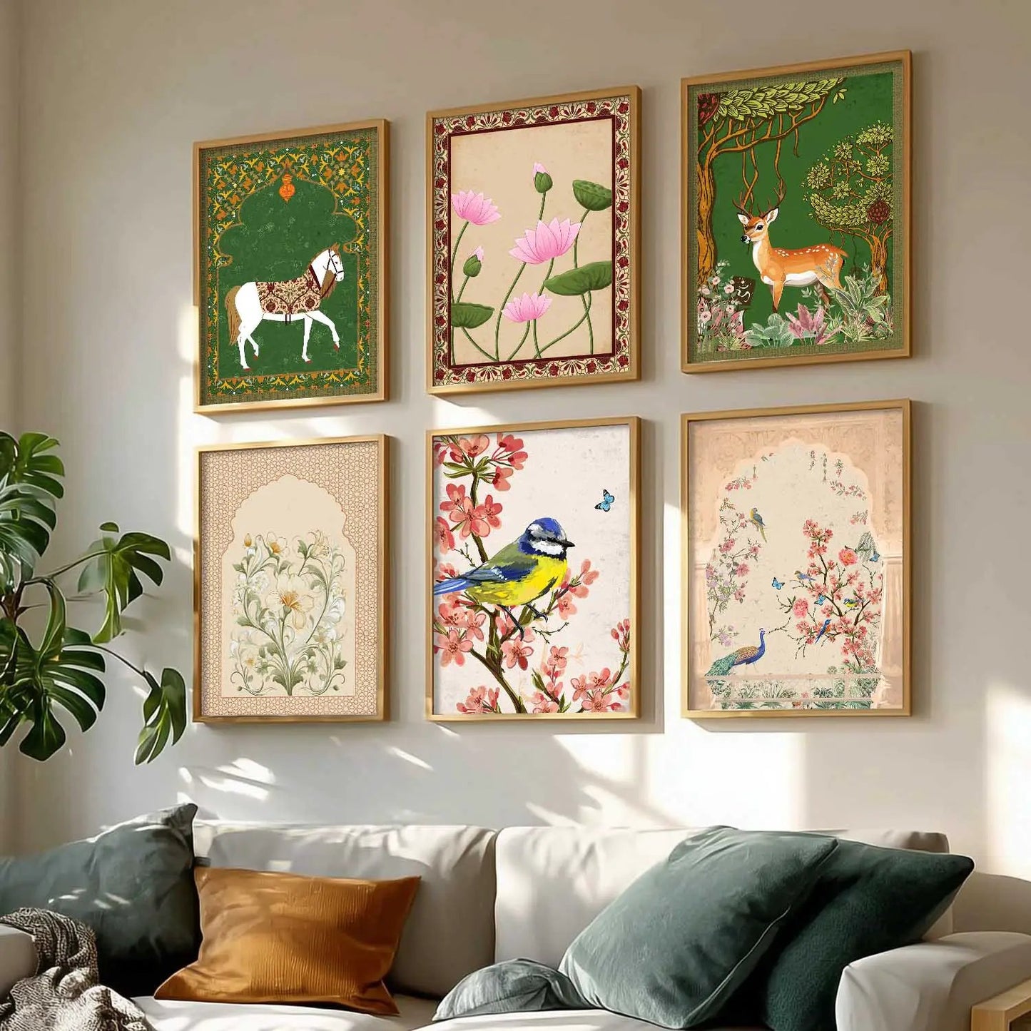 Nature Inspired Modern Art Prints with Frame for Living Room Bedroom Home and Office Wall Decor Set of 6