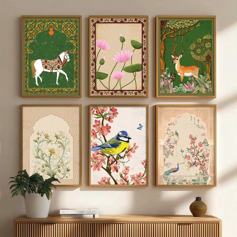 Nature Inspired Modern Art Prints with Frame for Living Room Bedroom Home and Office Wall Decor Set of 6