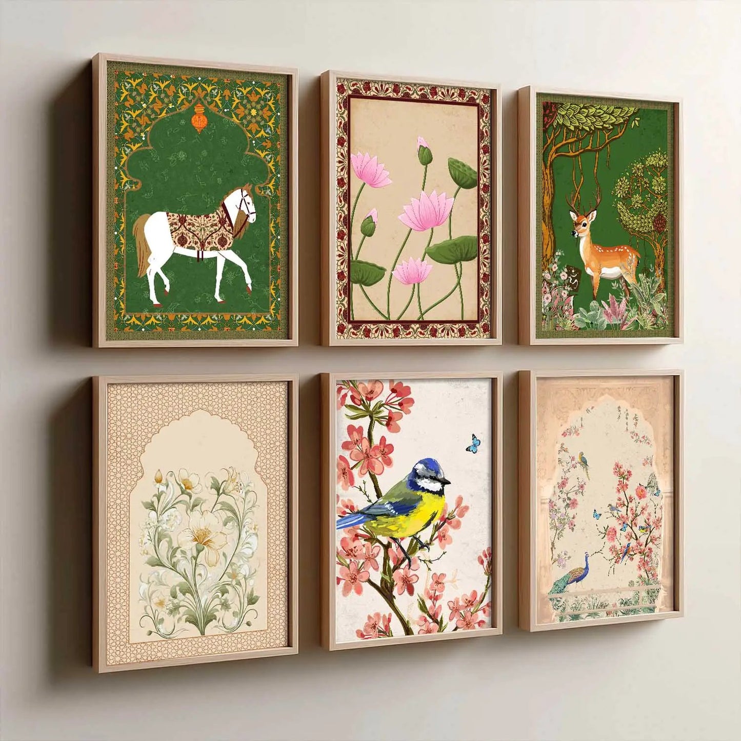 Nature Inspired Modern Art Prints with Frame for Living Room Bedroom Home and Office Wall Decor Set of 6