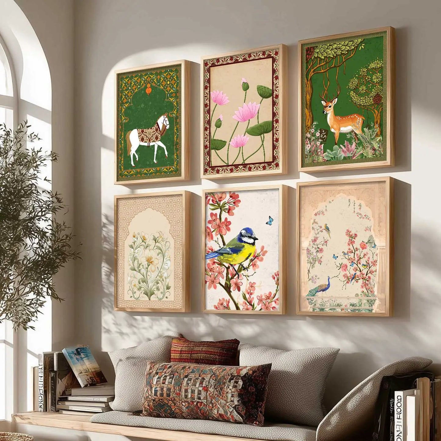 Nature Inspired Modern Art Prints with Frame for Living Room Bedroom Home and Office Wall Decor Set of 6