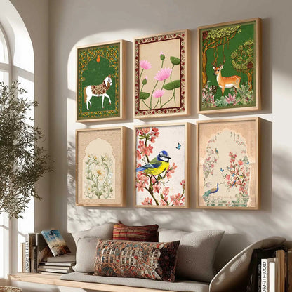 Nature Inspired Modern Art Prints with Frame for Living Room Bedroom Home and Office Wall Decor Set of 6