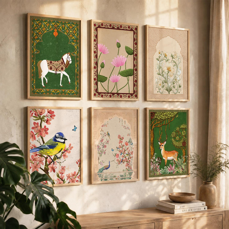 Nature Inspired Modern Art Prints with Frame for Living Room Bedroom Home and Office Wall Decor Set of 6