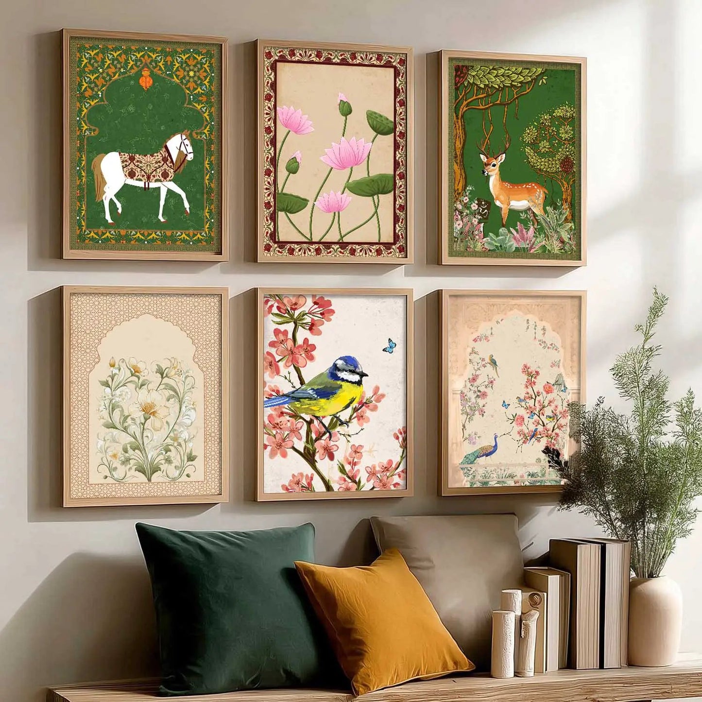 Nature Inspired Modern Art Prints with Frame for Living Room Bedroom Home and Office Wall Decor Set of 6