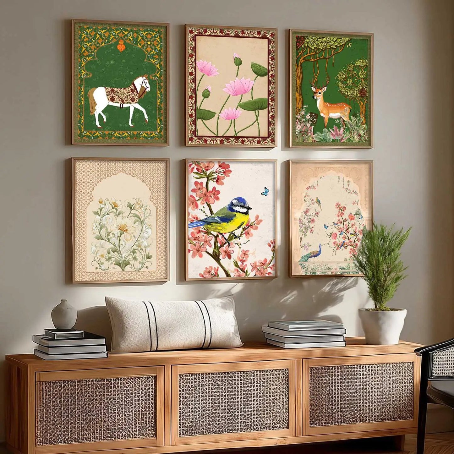 Nature Inspired Modern Art Prints with Frame for Living Room Bedroom Home and Office Wall Decor Set of 6