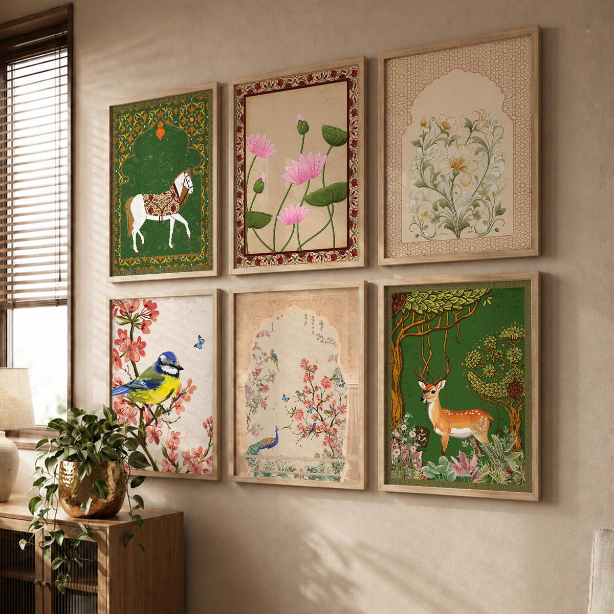 Nature Inspired Modern Art Prints with Frame for Living Room Bedroom Home and Office Wall Decor Set of 6