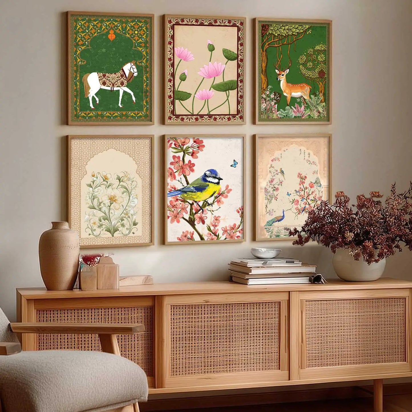 Nature Inspired Modern Art Prints with Frame for Living Room Bedroom Home and Office Wall Decor Set of 6