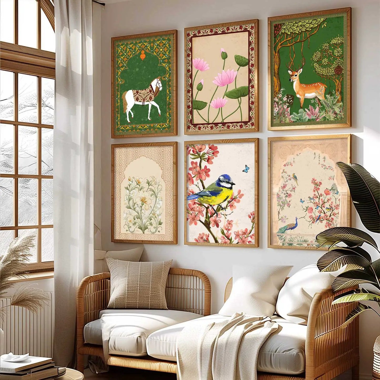 Nature Inspired Modern Art Prints with Frame for Living Room Bedroom Home and Office Wall Decor Set of 6