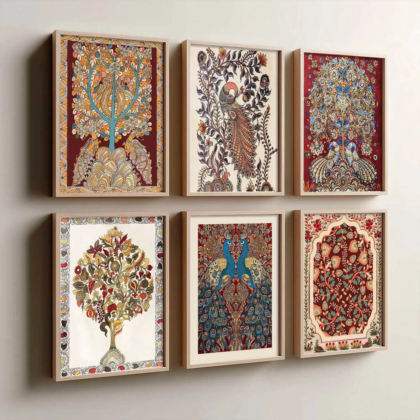 Traditional Indian Inspired Madhubani Art Prints with Frame for Living Room Bedroom Home and Office Wall Decor Set of 6