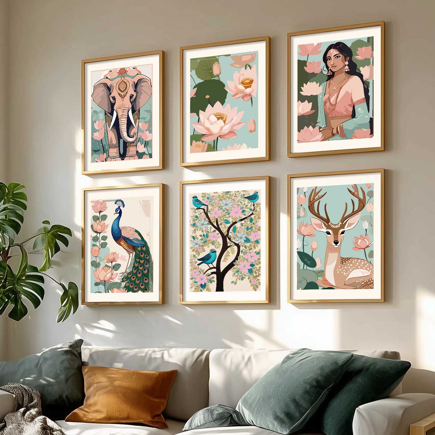 Nature Inspired Modern Art Prints with Frame for Living Room Bedroom Home and Office Wall Decor Set of 6