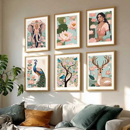 Nature Inspired Modern Art Prints with Frame for Living Room Bedroom Home and Office Wall Decor Set of 6