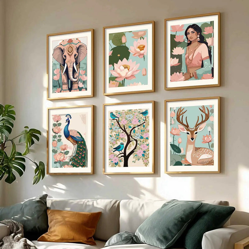 Nature Inspired Modern Art Prints with Frame for Living Room Bedroom Home and Office Wall Decor Set of 6