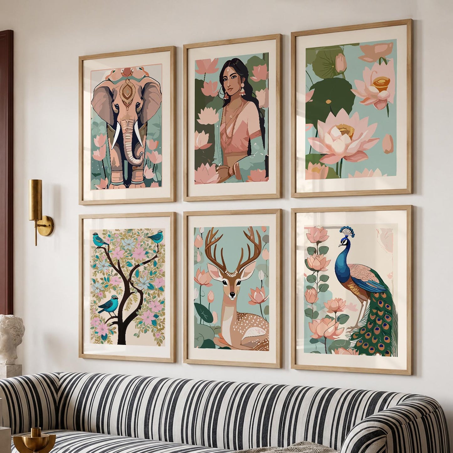Nature Inspired Modern Art Prints with Frame for Living Room Bedroom Home and Office Wall Decor Set of 6