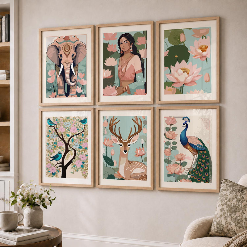 Nature Inspired Modern Art Prints with Frame for Living Room Bedroom Home and Office Wall Decor Set of 6
