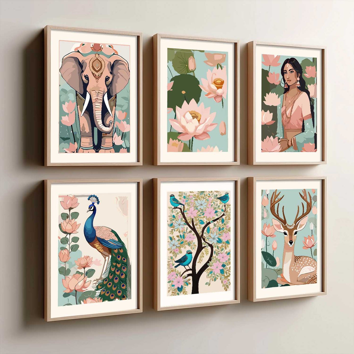Nature Inspired Modern Art Prints with Frame for Living Room Bedroom Home and Office Wall Decor Set of 6
