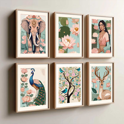 Nature Inspired Modern Art Prints with Frame for Living Room Bedroom Home and Office Wall Decor Set of 6