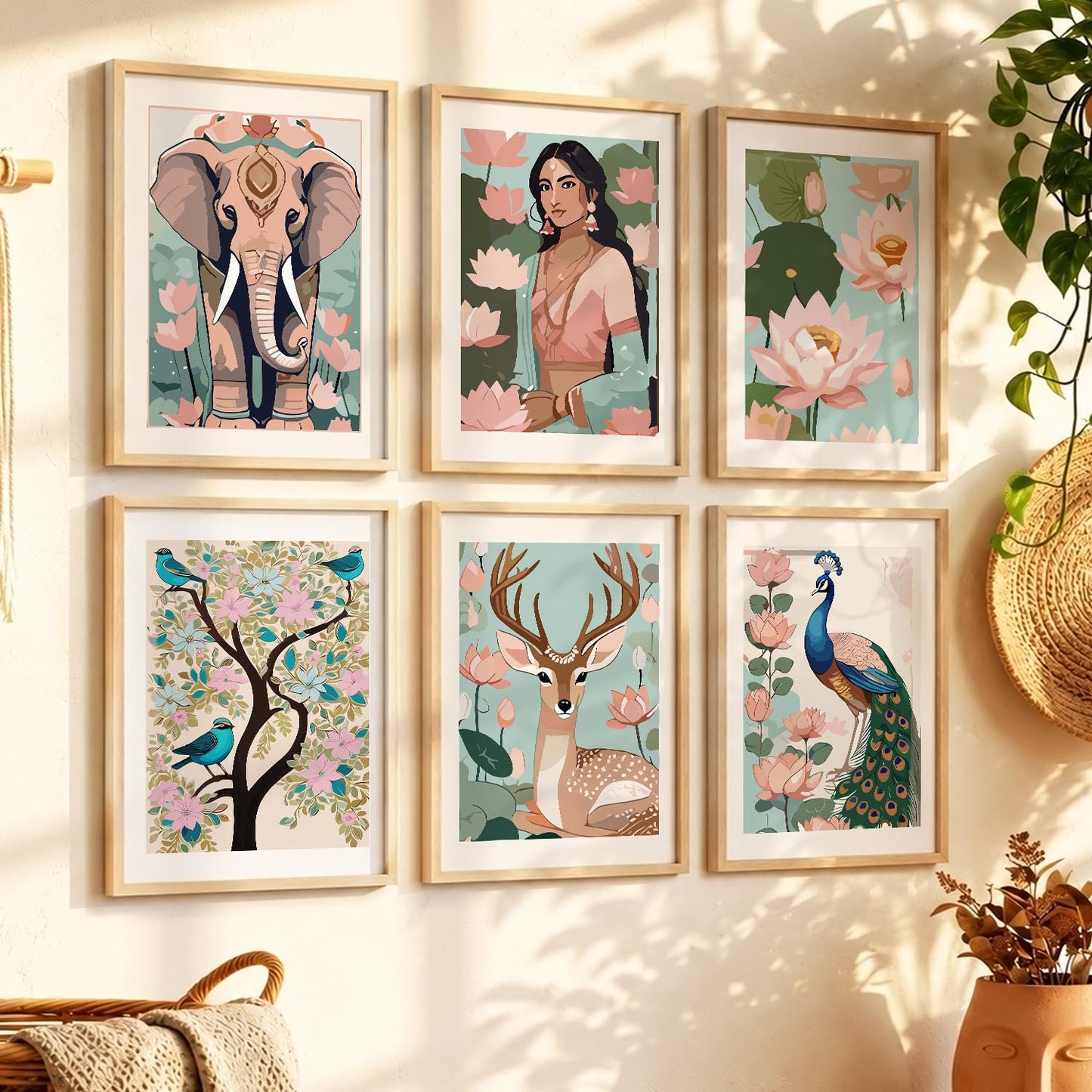 Nature Inspired Modern Art Prints with Frame for Living Room Bedroom Home and Office Wall Decor Set of 6