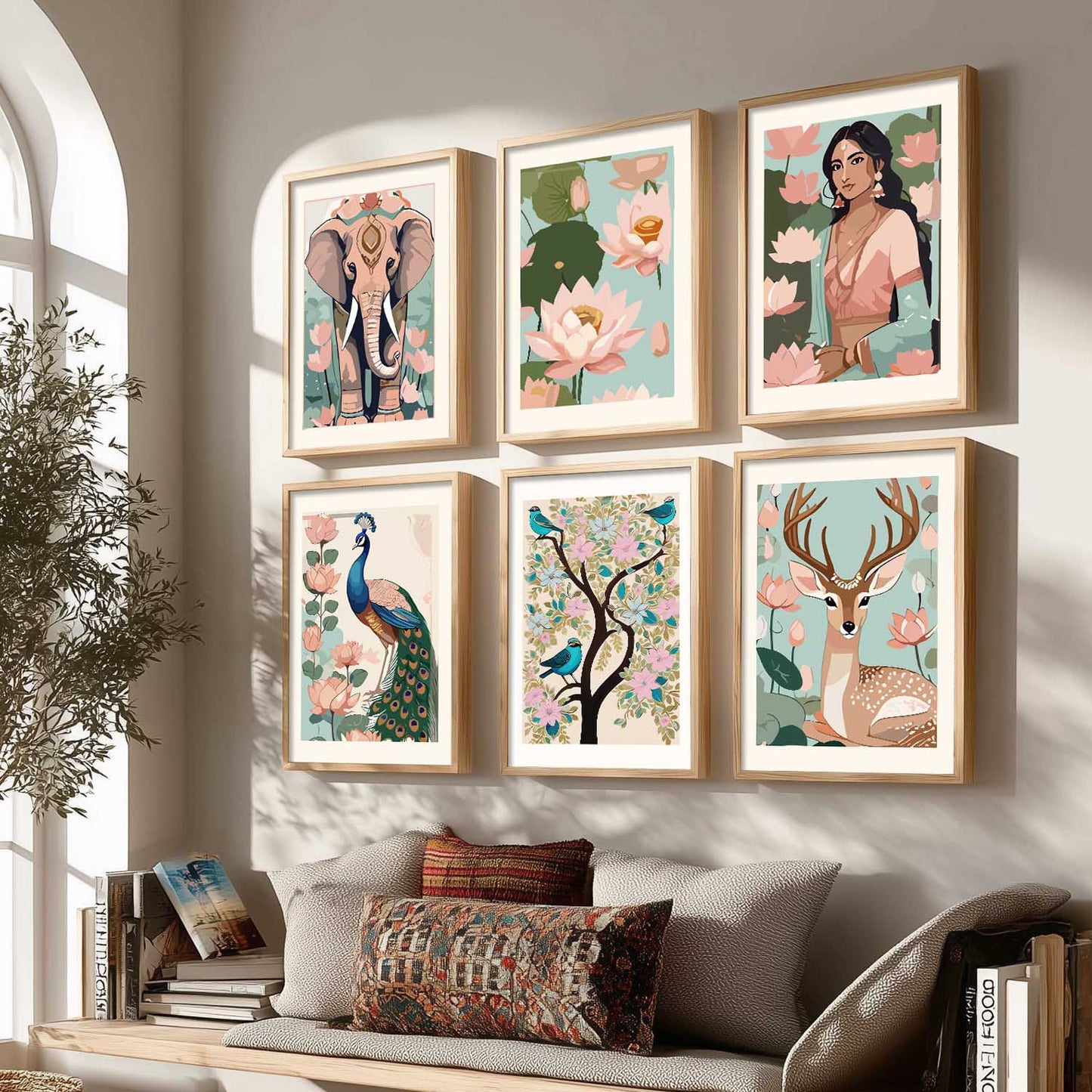 Nature Inspired Modern Art Prints with Frame for Living Room Bedroom Home and Office Wall Decor Set of 6