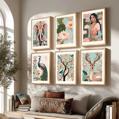 Nature Inspired Modern Art Prints with Frame for Living Room Bedroom Home and Office Wall Decor Set of 6