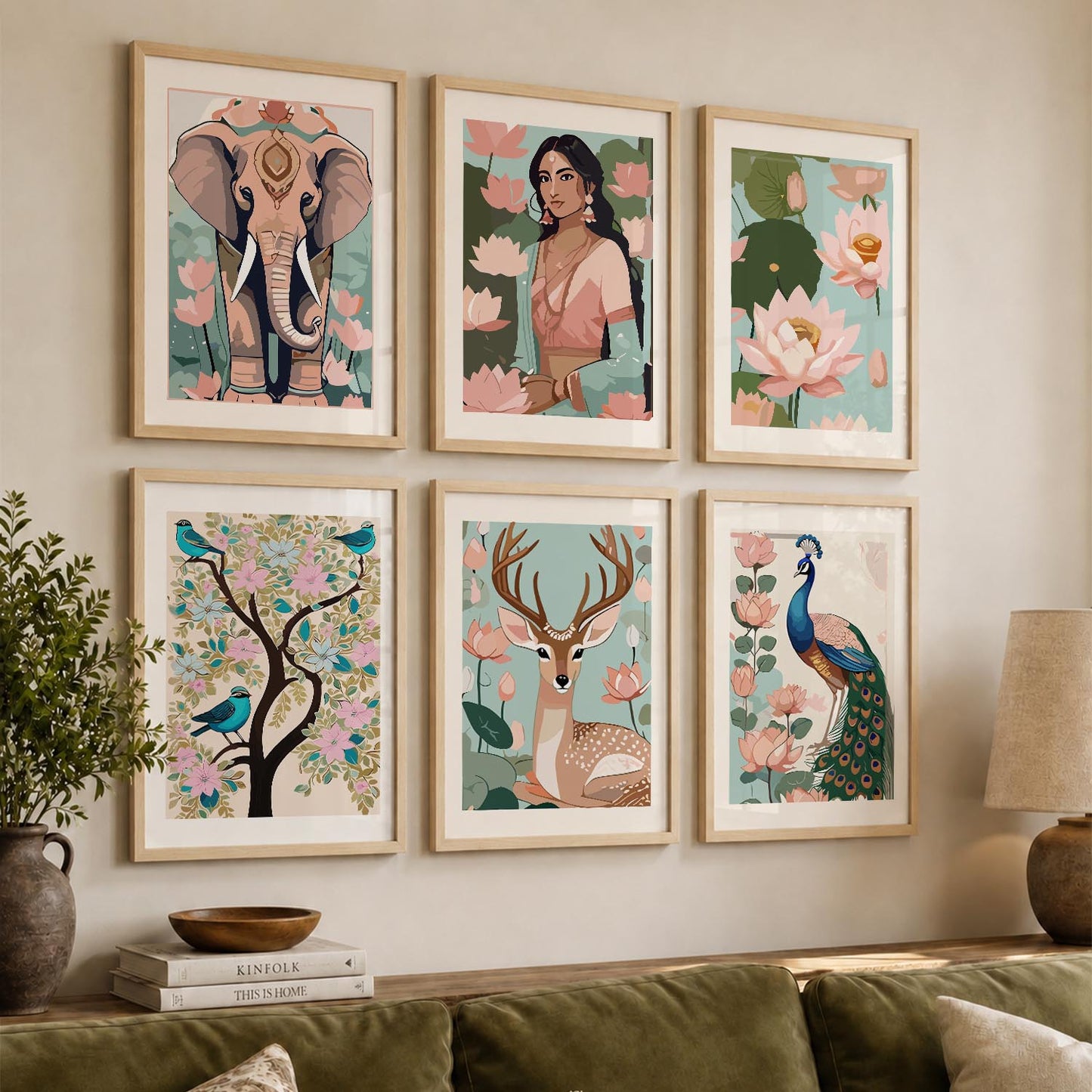 Nature Inspired Modern Art Prints with Frame for Living Room Bedroom Home and Office Wall Decor Set of 6