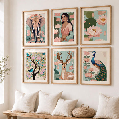 Nature Inspired Modern Art Prints with Frame for Living Room Bedroom Home and Office Wall Decor Set of 6