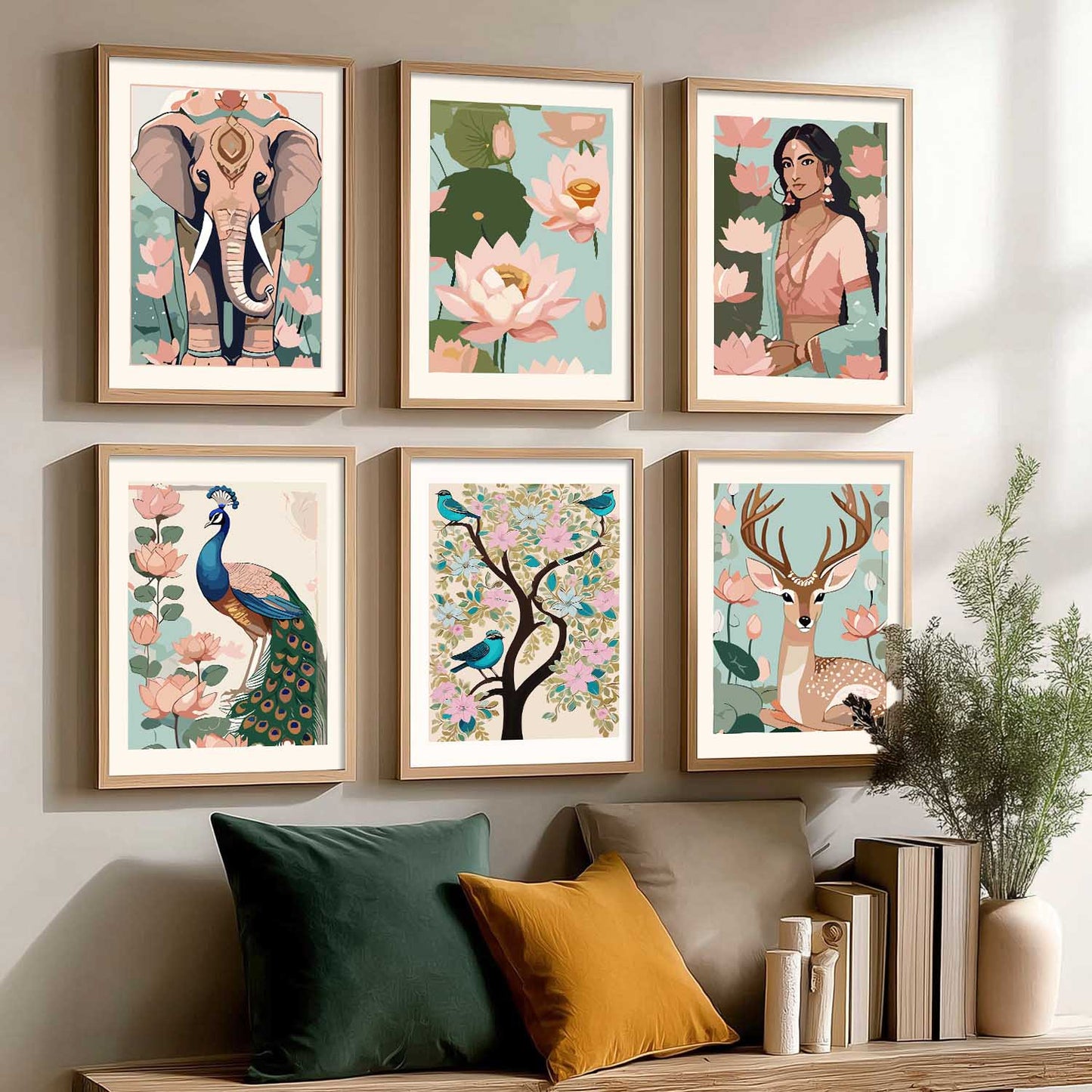 Nature Inspired Modern Art Prints with Frame for Living Room Bedroom Home and Office Wall Decor Set of 6