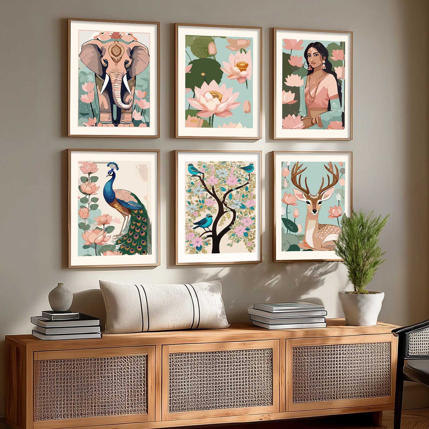 Nature Inspired Modern Art Prints with Frame for Living Room Bedroom Home and Office Wall Decor Set of 6