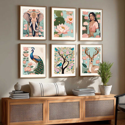 Nature Inspired Modern Art Prints with Frame for Living Room Bedroom Home and Office Wall Decor Set of 6
