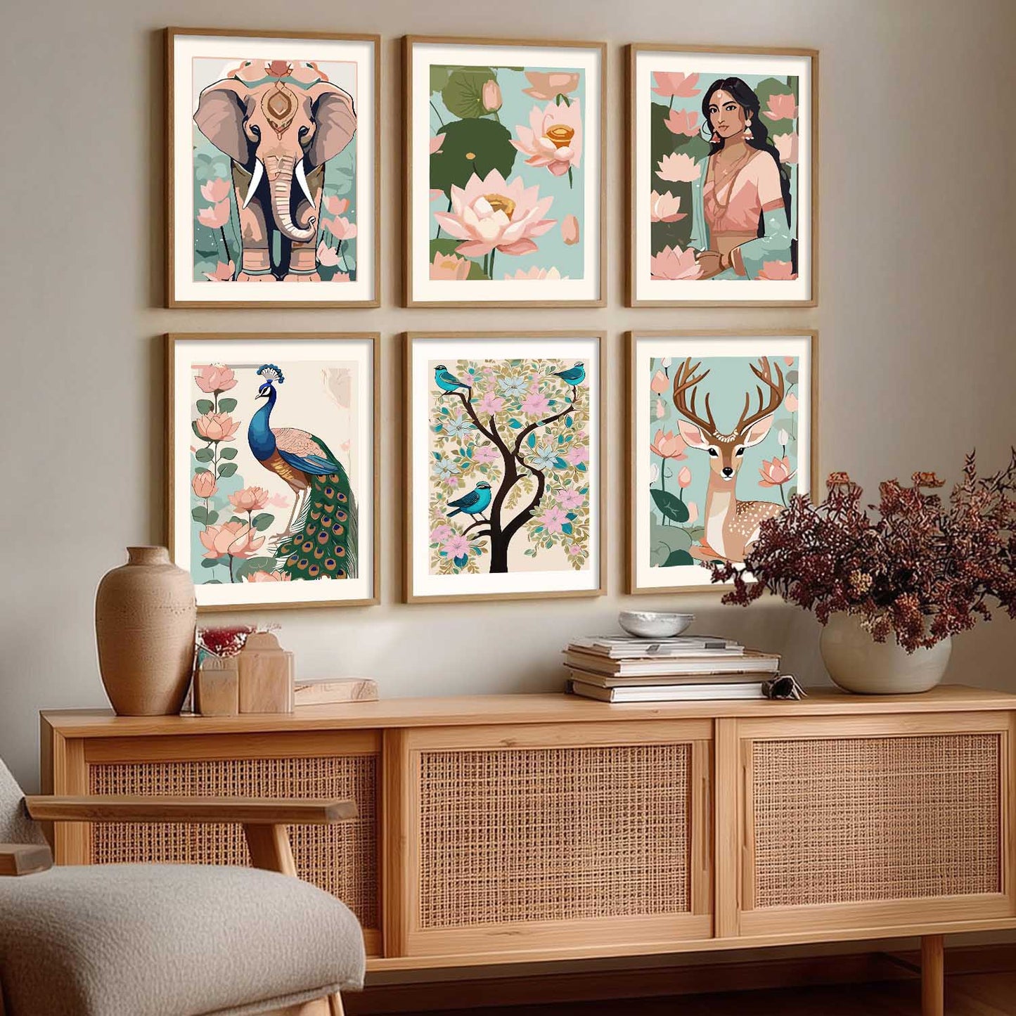 Nature Inspired Modern Art Prints with Frame for Living Room Bedroom Home and Office Wall Decor Set of 6
