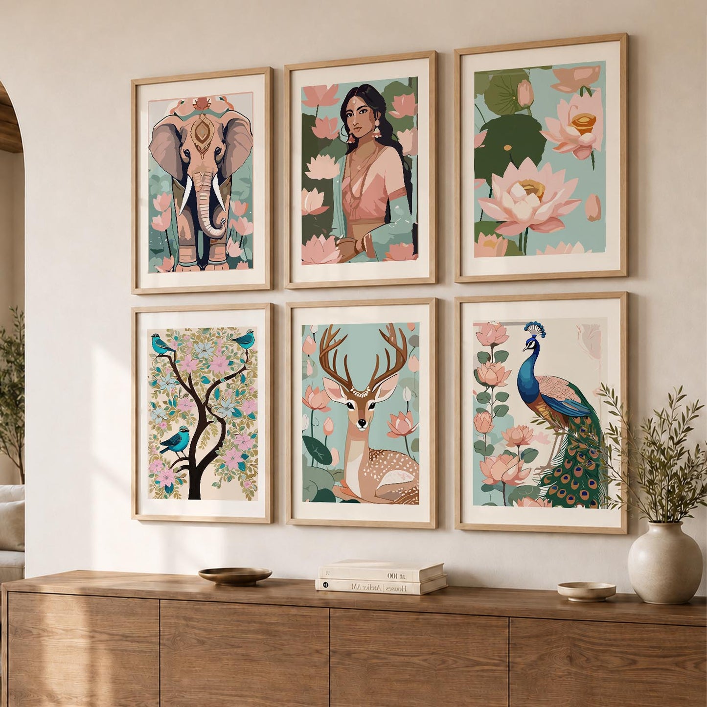 Nature Inspired Modern Art Prints with Frame for Living Room Bedroom Home and Office Wall Decor Set of 6