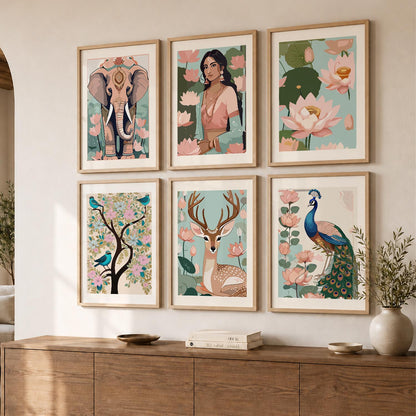 Nature Inspired Modern Art Prints with Frame for Living Room Bedroom Home and Office Wall Decor Set of 6