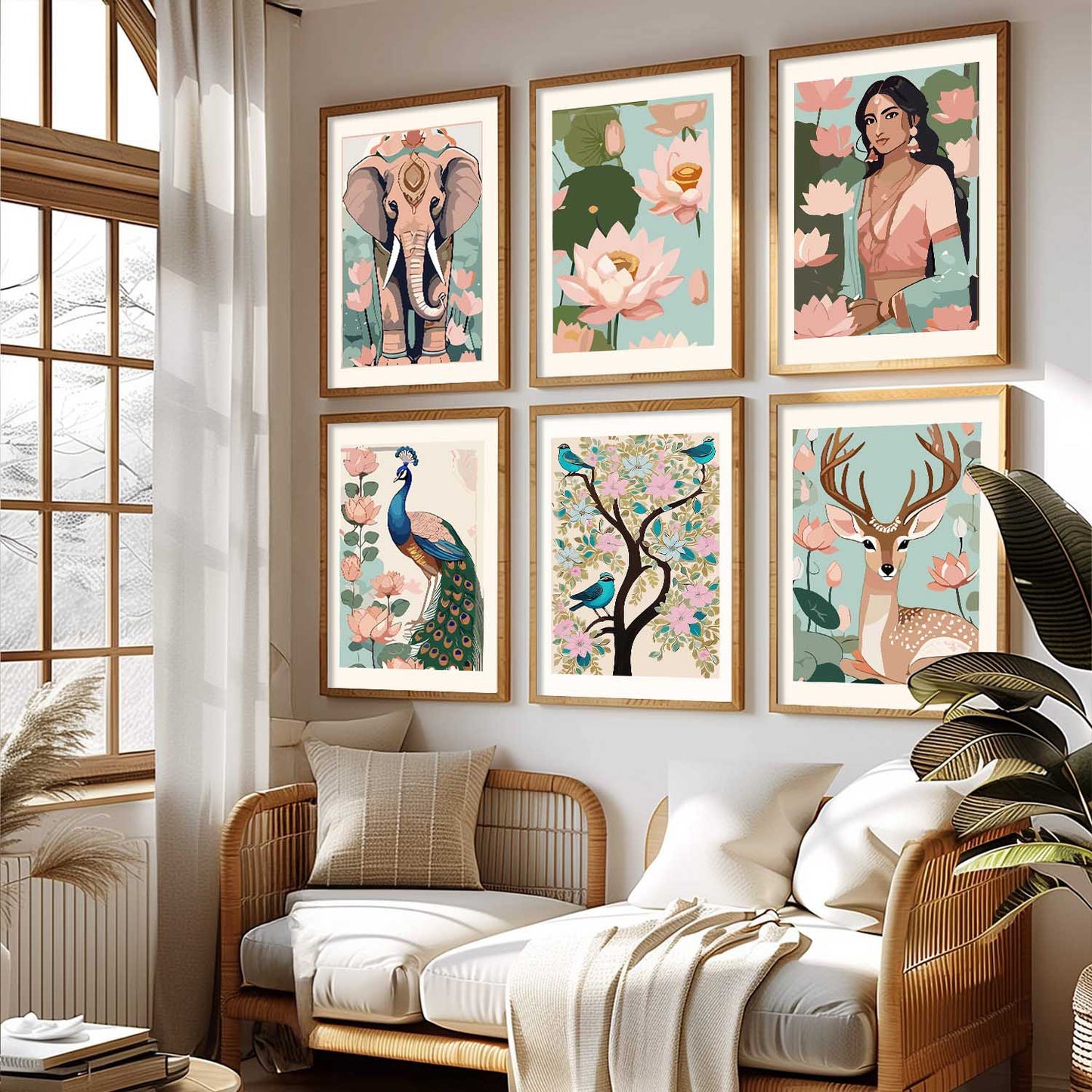 Nature Inspired Modern Art Prints with Frame for Living Room Bedroom Home and Office Wall Decor Set of 6