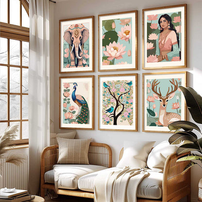 Nature Inspired Modern Art Prints with Frame for Living Room Bedroom Home and Office Wall Decor Set of 6