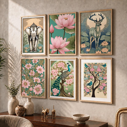 Nature Inspired Modern Art Prints with Frame for Living Room Bedroom Home and Office Wall Decor Set of 6
