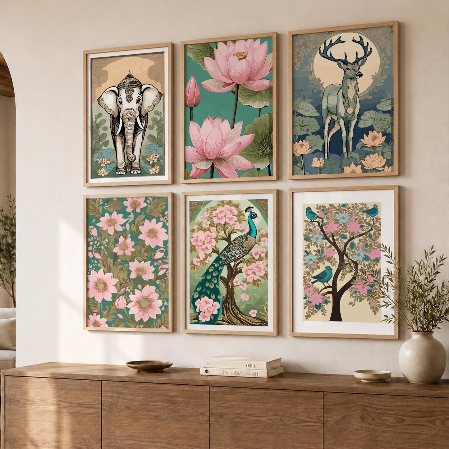Nature Inspired Modern Art Prints with Frame for Living Room Bedroom Home and Office Wall Decor Set of 6