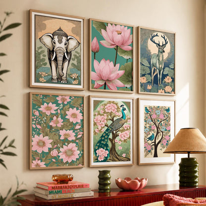 Nature Inspired Modern Art Prints with Frame for Living Room Bedroom Home and Office Wall Decor Set of 6