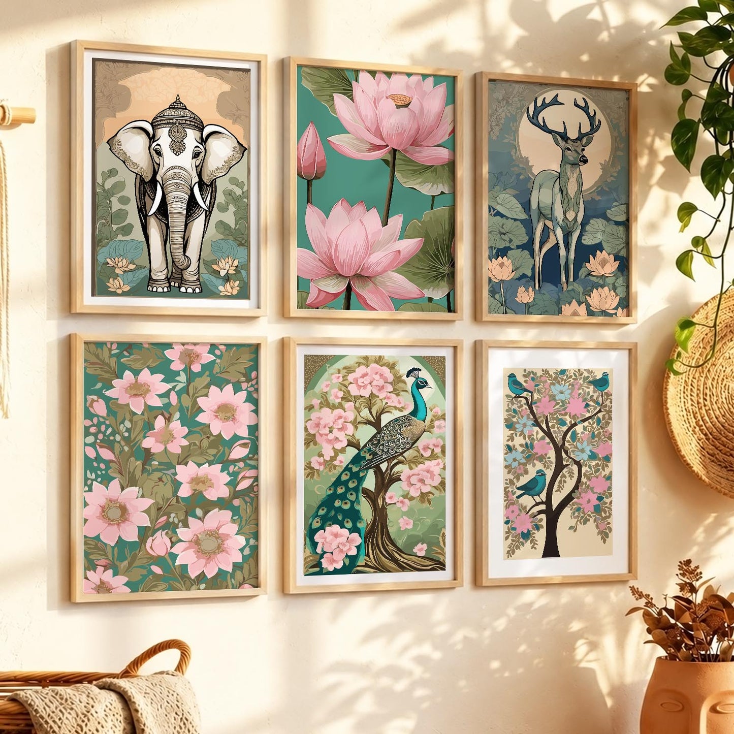 Nature Inspired Modern Art Prints with Frame for Living Room Bedroom Home and Office Wall Decor Set of 6
