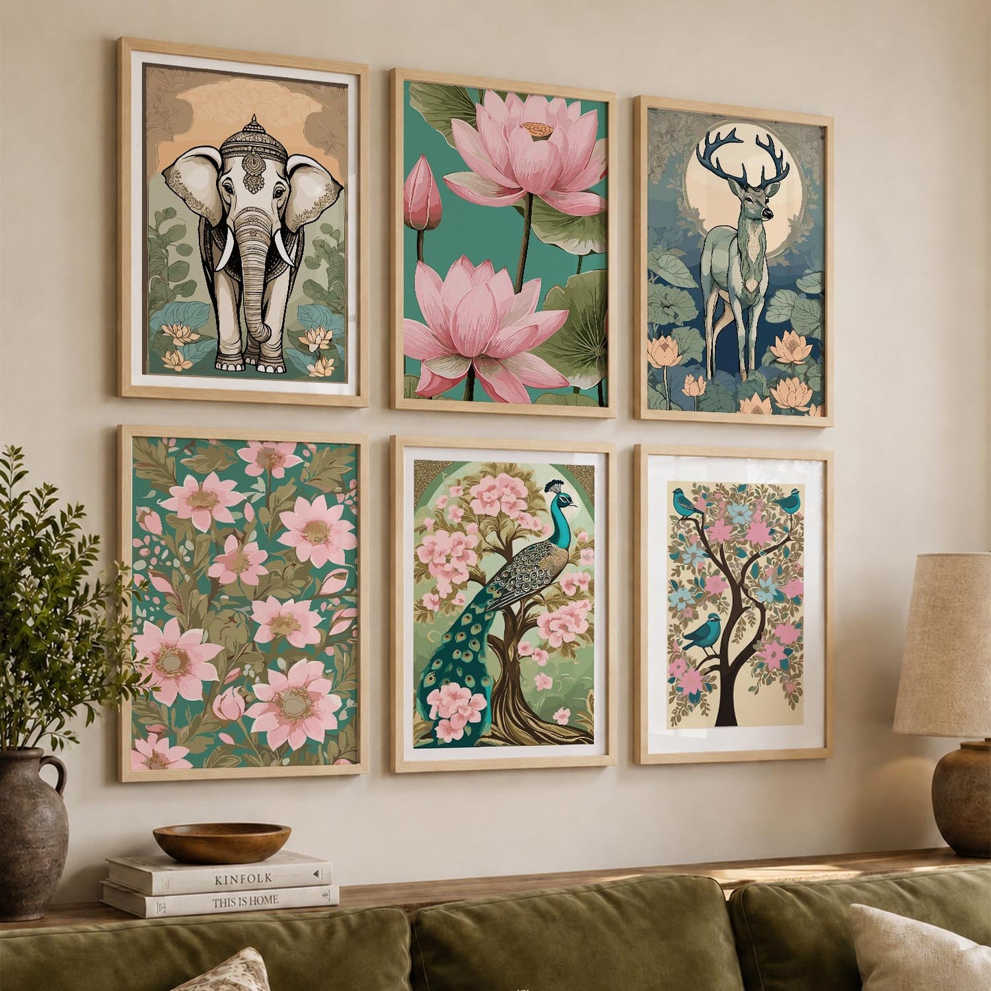 Nature Inspired Modern Art Prints with Frame for Living Room Bedroom Home and Office Wall Decor Set of 6