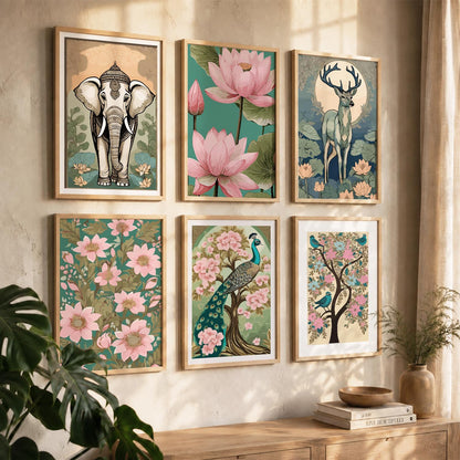 Nature Inspired Modern Art Prints with Frame for Living Room Bedroom Home and Office Wall Decor Set of 6