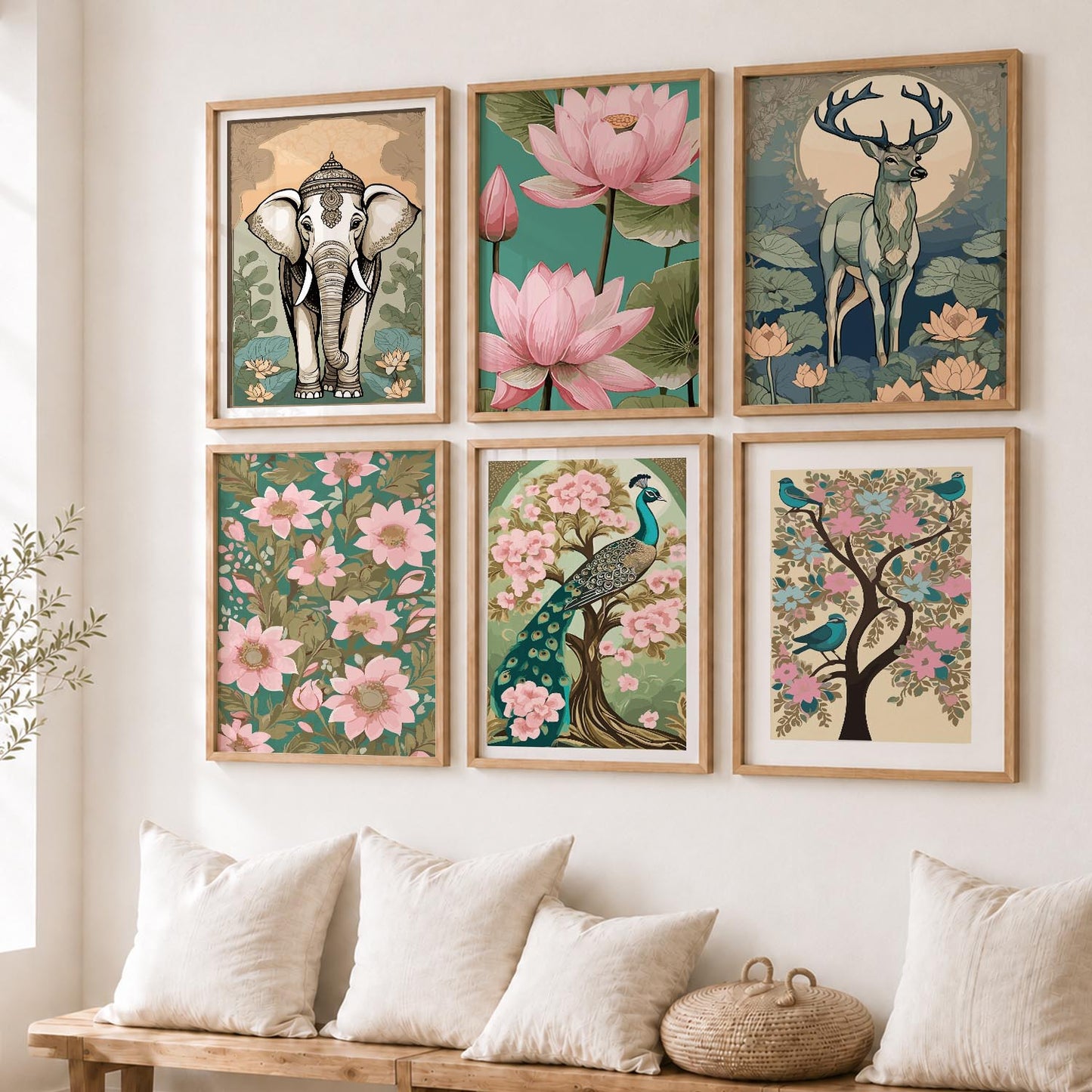 Nature Inspired Modern Art Prints with Frame for Living Room Bedroom Home and Office Wall Decor Set of 6