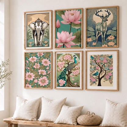 Nature Inspired Modern Art Prints with Frame for Living Room Bedroom Home and Office Wall Decor Set of 6