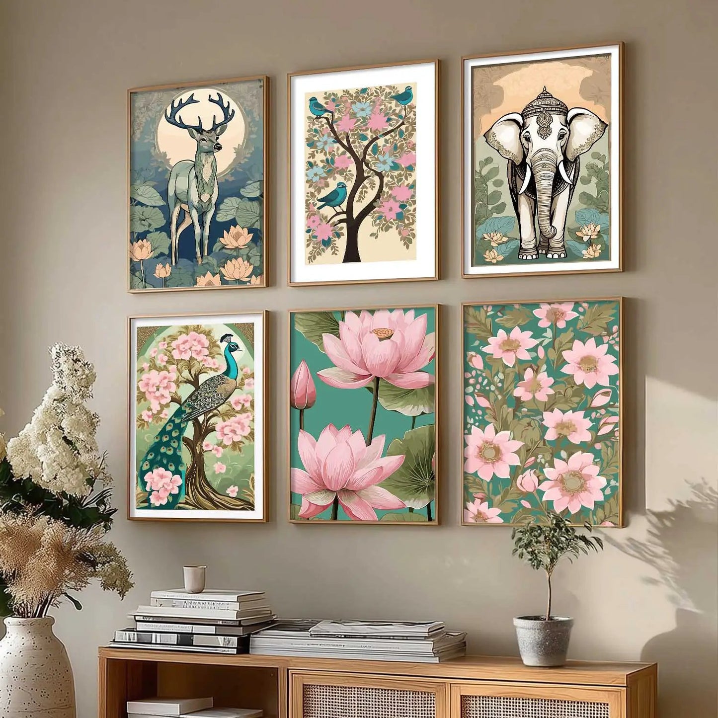 Nature Inspired Modern Art Prints with Frame for Living Room Bedroom Home and Office Wall Decor Set of 6
