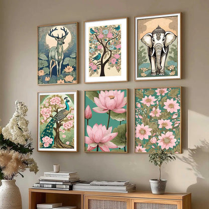 Nature Inspired Modern Art Prints with Frame for Living Room Bedroom Home and Office Wall Decor Set of 6