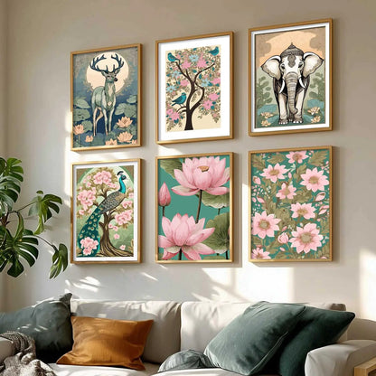 Nature Inspired Modern Art Prints with Frame for Living Room Bedroom Home and Office Wall Decor Set of 6