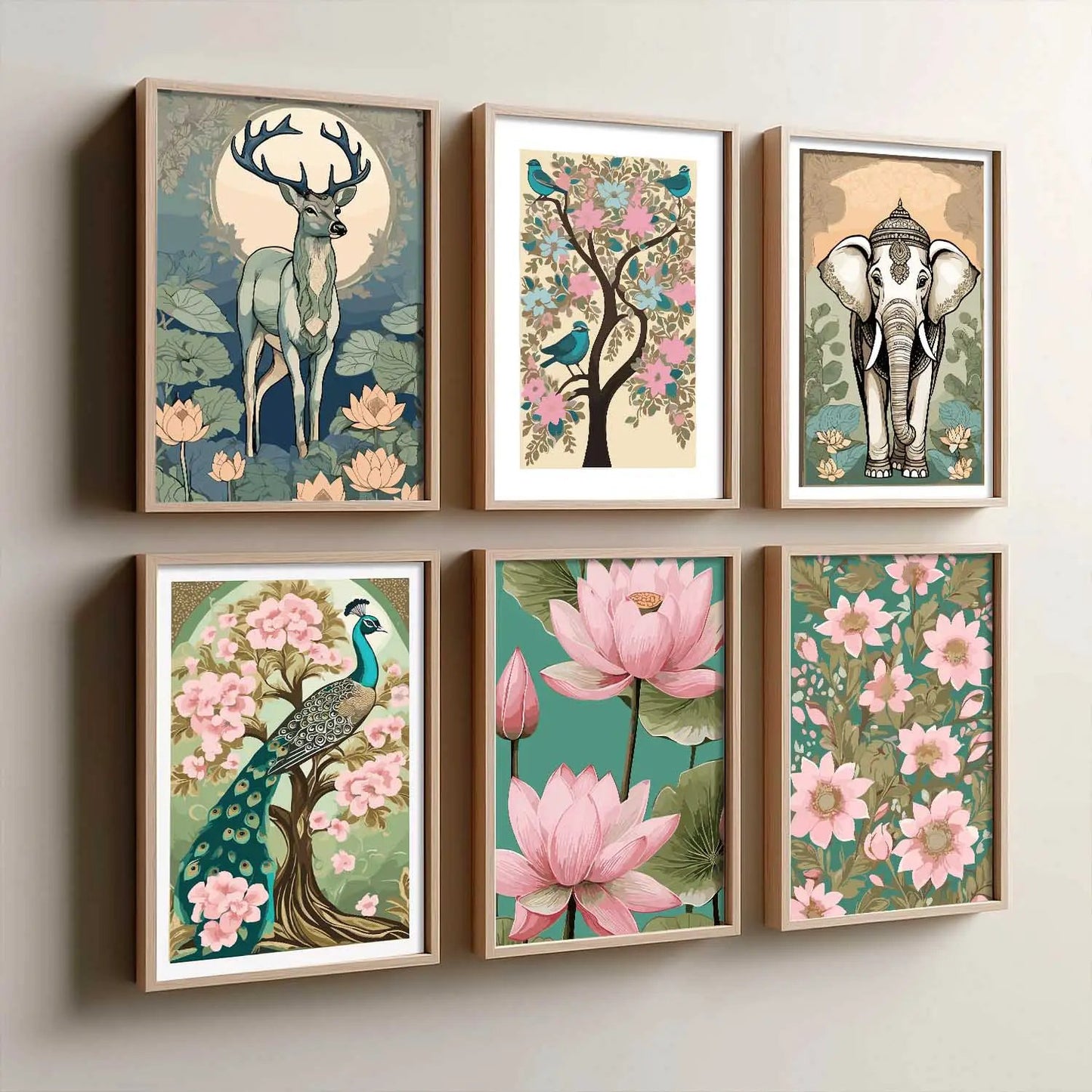 Nature Inspired Modern Art Prints with Frame for Living Room Bedroom Home and Office Wall Decor Set of 6